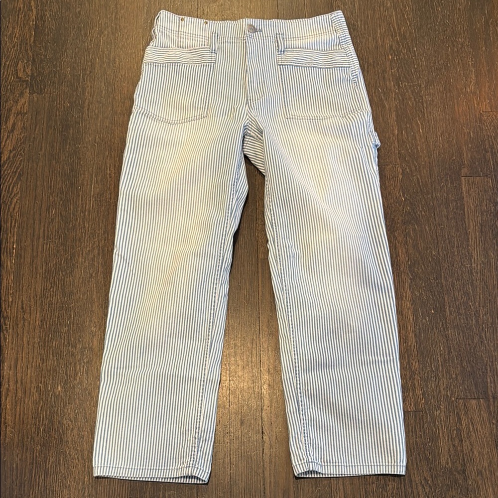 Pilcro Blue and White Striped Straight Leg Jeans